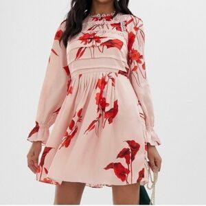 Ted Baker Malaani Fantasia Floral Long Sleeve Mini Dress Sz 3 (8-10)